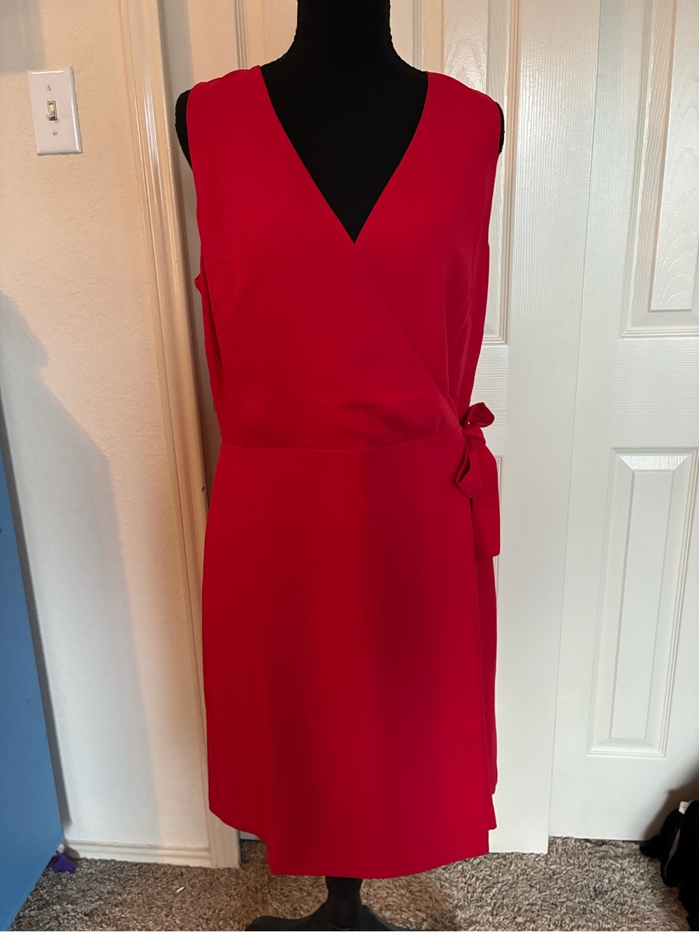 LOFT Red Sleeveless Wrap Dress with Side Tie